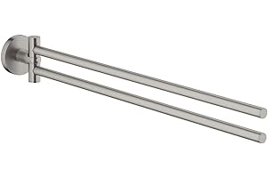 HomeHeng Portasciugamani girevole, a due bracci, orientabile, per montaggio a parete, in acciaio inox nichelato spazzolato, portasciugamani da bagno con foratura, H91201D