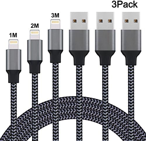 iPhone Cable, Eashion iPhone Charger Cable 1m+2m+3m Nylon Braided Lightning Cable Compatible with iPhone 8/8Plus/X/7/6/5/6 Plus/6s/5s, iPad, Air (Black)
