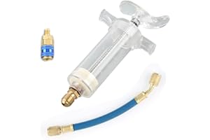 PUUPAA Auto A/C AC Olio e Tintura Iniettore Strumenti con Lato Basso Adattatore Accoppiatore Rapido 1/4 "Connettore SAE per R134A 30ML 1 Oz Iniezione Olio Pompa a Mano