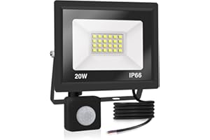JEFEDANA Foco LED Con Sensor de Movimiento 20W 2000LM - IP66 Impermeable 3000K Blanco Cálido - Exterior Para Seguridad en Jardín, Garaje, Fábrica