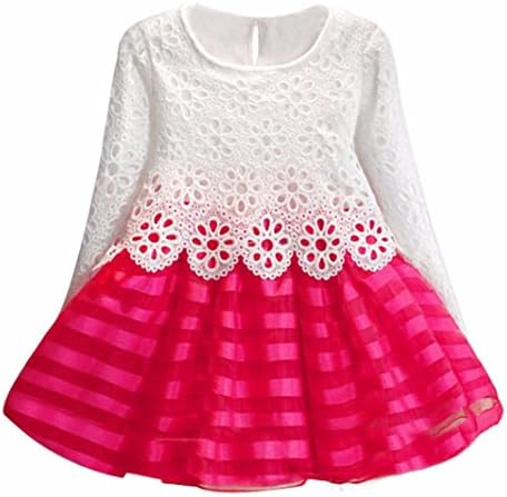 FALAIDUO Kids Youth Girls Princess Dress Hollow Flower Girl Dress (100(Age:1-2Y), Hot Pink)