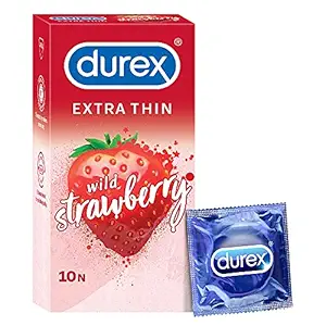 Durex Extra Thin Wild Strawberry Flavoured Condoms For Men - 10s, Pink
