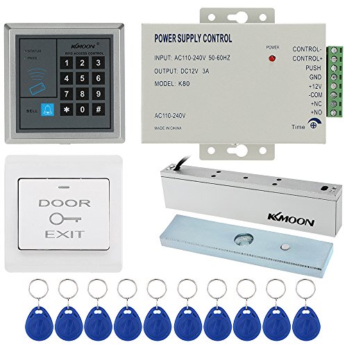 KKmoon Kit Sistema de Control Acceso Controlador Contraseña + 180KG / 396lb Cerradura Magnética Eléctrica + Interruptor + DC12V Fuente de Alimentación + 10 Tarjeta RFID 125KHz - KKmoon