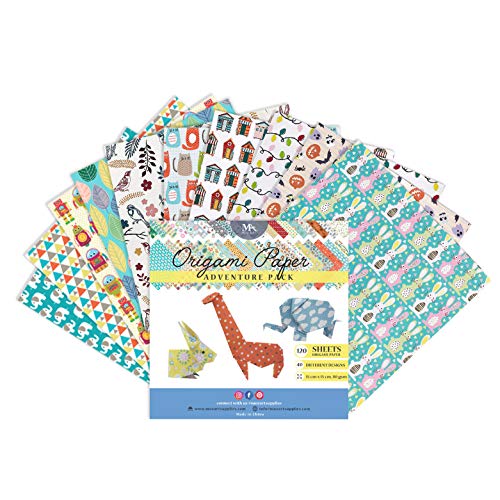 MozArt Supplies Origami Papel para Papiroflexia - 120 Hojas de Origami para Crear Figuras Hermosas - Origami Paper - Estampados con 40 Motivos Distintos, Ideal Para Grandes y Chicos