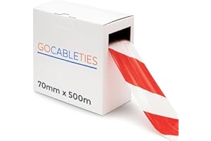 Gocableties Red/White - 70mm x 500m Barrier Tape - Non Adhesive Warning Box, Caution Tape,Plastic Barrier Cordon Off Tape