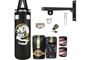 ONEX Heavy Punch Bag Boxing Training, Filled 3ft Heavy Duty set, Wall Bracket Punching Gloves, Kickboxing MMA Grappling Muay Thai Karate BJJ, Adult Home Gym Fitness