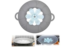 HPYSHP Silicone Spill Stopper, Rotatable Flower Shape Lid, Multifunction Reusable Splatter Lid for Pans, Microwave, Skillets (Grey, Large 29cm)