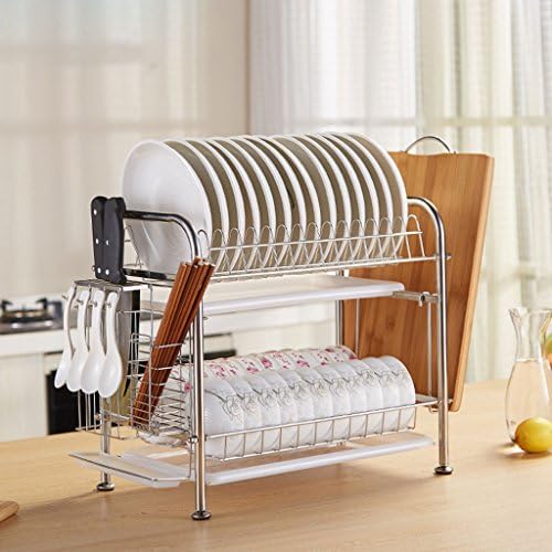 shuang Stainless Steel Dish Racks 2 Tire Kitchen Shelf Utensils Supplies Storage Rack Drain Rack Bowl Shelf 40.5*25*38CM 1023 (Color : B, Size : 40.5*25*38CM)
