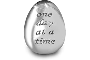ForFine Soothing Stone Thumb Stones Relieve Anxiety Stones Lucky Inspirational Gift for Parent Family Friend, Meaning One Day at a Time (Glossy Silver, 1)