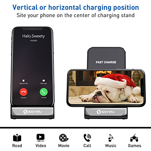 Caricatore Wireless Veloce, SonRu QI Rapido Caricabatterie Senza Fili Supporto con 2 Bobine, Veloce Ricarica per Samsung Galaxy S8, S8+, Note 8, Note 5, S7, S7edge, S6 Edge, Standard Ricarica per iPhone X 8 8 Plus e Tutti I Dispositivi Abilitati Qi