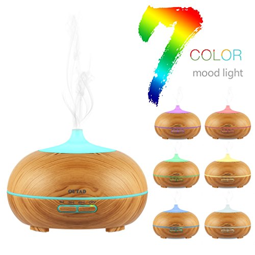 Aroma Diffuser OUTAD 300ml Wohltuend Holzmaserung Luftbefeuchter mit 7 Wechselfarben, Einstellbarer Nebelausstoß, Automatische Abschaltung und Niedrigwasserschutz, Aroma humidifier Duftzerstäuber Diffusor ätherisches Öl Diffusor Duftlampe EU für Aromatherapie, Yoga, Salon, Spa, Wohn, Schlaf, Bade oder Kinderzimmer Hotel etc - 4