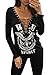 Produktbild Damen Schwarz & Weiß Long Sleeve V-Neck Lace Up Front Logo Top Pullover Club Wear Casual Kleidung tragen, Top Party Größe M UK 10–12 EU 38–40