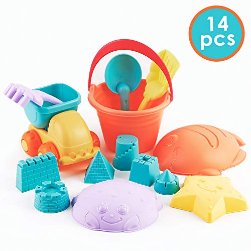 Onshine 14 pièces Jouets de Plage Outils de Château Sable Camion Tombereau pour Bébé Enfant