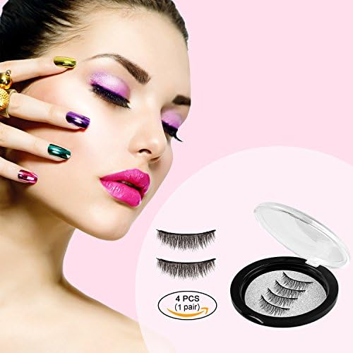 Liebelings Magnetic Eyelashes False Eyelashes Set Dual Magnets No Glue for Natural Look 3D Full Eye Fake Lashes Extensions Reusable Soft and Thick (1 Pair 4 Pieces, Black)