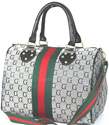 Designer Inspired Silver Monogram Holdall style Handbag with studs.