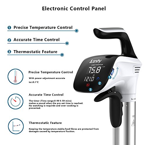 Sous Vide,Azrsty Präzisionskocher und Umwälzpumpe Leise Genaue Temperatur Messung Digital Timer,1 Hand-Vakuumierer,5 wiederverschließbare Beuteln und 1 Thermometer ,Weiß - 4