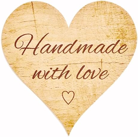 Handmade with Love Stickers for Rustic Favours Crafting, Wooden Effect Heart Labels - Set of 72