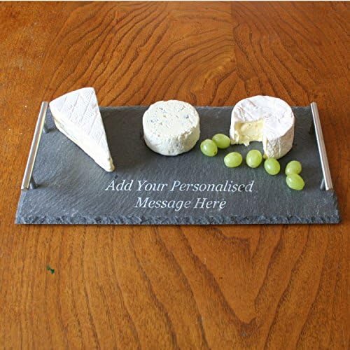 Personalised with any Message Natural Slate Food & Drink Serving Tray or Platter with Metal Handles