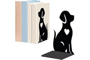 WADORN Dog Bookends for Shelves Decorative 1 pair, Puppy Non-Skid Heavy Duty Book Ends Metal Book Holder Dog Animal Black L-Shaped Book Stopper for Library Home Office Desk Door Stop