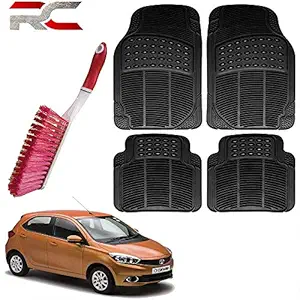 Riderscart PVC Rubber Foot Anti- Slip Car Mat with Cleaning Hard Bristles Brush for Tata Tiago (Black)