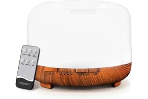 LONID Difusor de aroma de 500 ml, humidificador y difusor de aceites esenciales para yoga, spa, aromaterapia, dormitorio, bebé, sin BPA, apagado automático, luz de sueño de 7 colores, juego remoto de