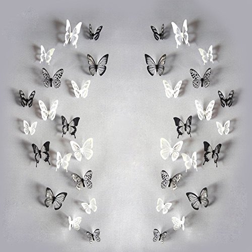 18 Stück 3D Schmetterlinge Schwarz Weiß Wasserdicht PVC Aufkleber Wandtattoo - 6