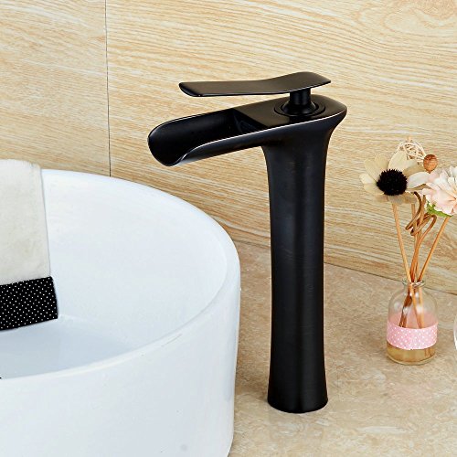 Hiendure® Schwarz Waschtischarmatur, Zeitgenössische Wasserfall Wasser Becken Mischbatterie des Armatur Gerät mit längerer Hohe Tülle, Bronze geölt - 4