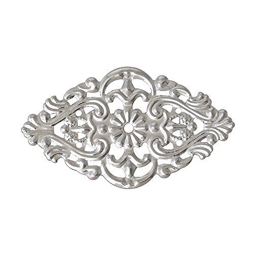 10 Deko - Ornament - Platten, Flower, 55x32mm, silbern