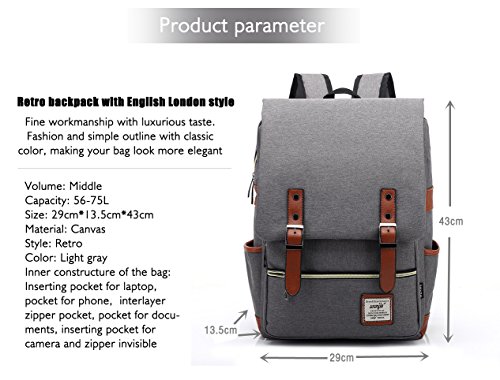 EssVita Vintage Rucksack Herren Damen Unisex School Student Oxford Laptop Rucksack Retro Rucksäcke Schulrucksack - 5