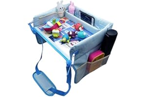 INCHANT Kids Travel Play Tray,Water-Proof Baby Toddler Car Seat Travel Tray for Drawing,Organize Snacks,Snack Play Tray with Multi-Pockets for Cars,PlaneActivities