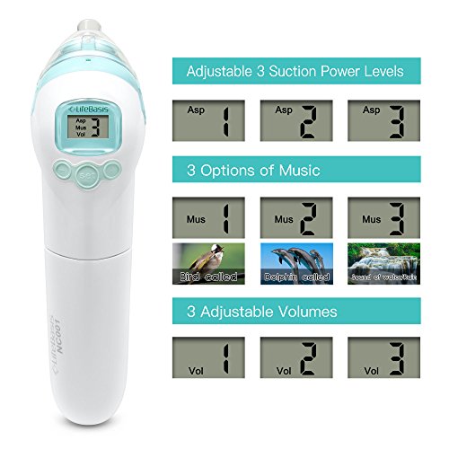 LifeBasis Baby-Nasensauger Elektrischer Nasalreiniger Nose Cleaner – 3 Betriebsstufen -Sicherer Hygienischer LCD Bildschirm 3 Größen an Nasenaufsätzen - 3