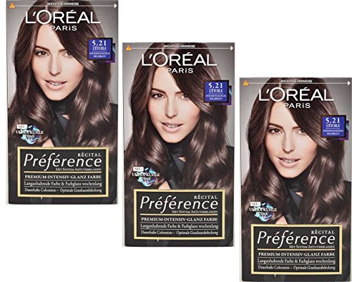 3x Loreal Recital Preference 5.21 Letoile Intensives Kühles Hellbraun 180ml