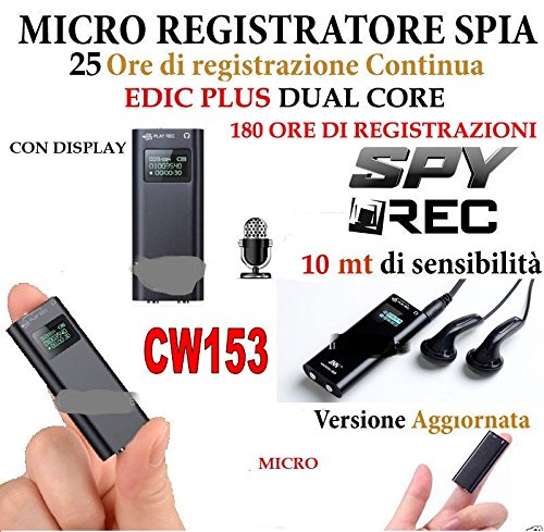 MICROSPIA MICRO REGISTRATORE AUDIO VOCALE CON DISPLAY 8 GB FUNZIONE VOX SPY CAM MINI AMBIENTALE USB CW153 COMPRARE WEB