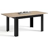 duehome | Extendable Dining Table, Rectangular Table, Sira Model, Matte Black and Canadian Oak Finish, Dimensions: 140-190 cm