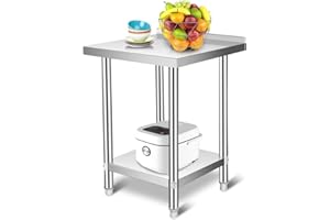HUOLE Table De Travail INOX Adossée Cuisine Plan De Travail Professionnel avec Dosseret Plan de Travail Cuisine en 2 Étagères - Table de Travail pour Préparation de Cuisine d'Aliment(61 * 61 * 90 cm)