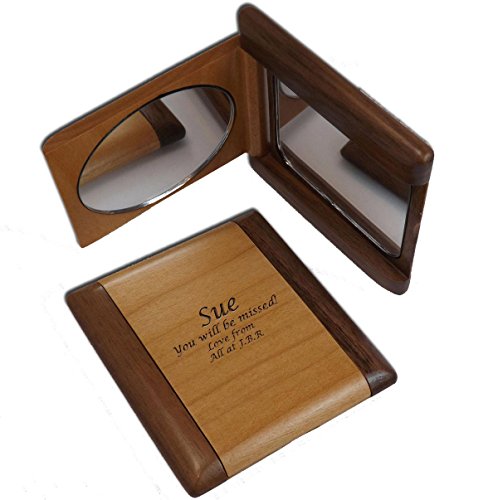 Personalised wooden compact mirror in walnut & maple
