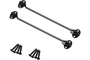 MGOODOO 10 Inch-250mm Cabin Hook and Eye Latch Lock Shed Gate Door Catch Silent Holder Stainless Steel Black 2Pcs