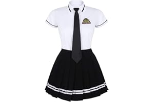 Aiihoo 3Pcs Ensemble Uniforme Haut Chemise Jupe Plissée Femme Uniforme Ecolière Japonaise Scolaire Fille Costume Collégien Tenue Cosplay Soirée Fête Carnaval S-3XL