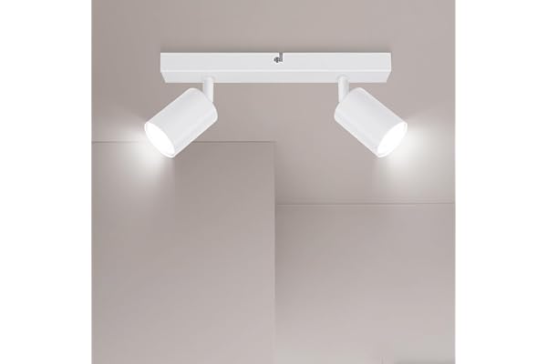 Ketom Spot Plafond GU10 - Plafonnier LED 2 Spots Orientables - Plafonnier Spot Blanc - Moderne Applique Plafond Interieur LED - Livré Sans Ampoules