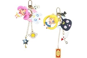 BESTZY Sailor Moon Schlüsselanhänger, 2PCS Mini Figur Keychain, 3D Cute Anime Keychain Cell Phone Bag Pendant Decoration Accessories Gift for Women Men Girls Boys
