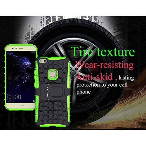 Huawei P10 lite Hülle,Pegoo Huawei P10 lite Schutzhülle Dual Layer Hybrid Harte Rüstung Handyhülle Drop Resistance Handys Schutz Hülle mit Anti-Kratz Stoßfest Schutzhülle mit Ständer Case Hülle Cover fall Schale für Huawei P10 lite (Grün) - 7