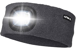 ATNKE LED Lighted Headband, USB Rechargeable Running Hat Ultra Bright 4 LED Waterproof Light Lamp Headlamp High Stretch Moisture Wicking Multi-Color