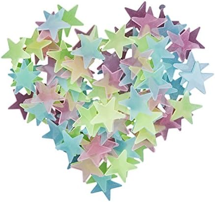 50PCS Luminous Stars Glow in the Dark 3D Fluorescent Noctilucent Plastic Wall Stickers Decals for Home Ceiling Wall Decorate Baby Kids Gift Nursery (Mixed-color)