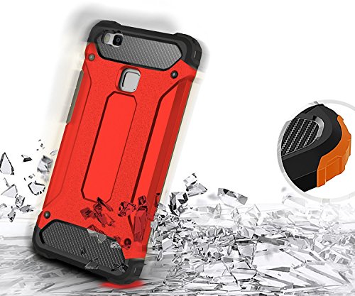PASONOMI Huawei P9 Lite Funda   Pesada   Doble Capa  Carcasa de Protecci  n Hibrida Armadura Funda para Huawei P9 Lite  Rojo 
