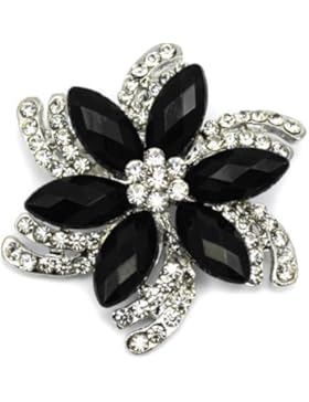 Elixir77UK Silber Farbe Blume Stern Geschenk Anstecknadel Brosche Mit Schwarzer Harz und Schlicht Kristall