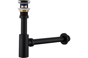 ULYTID Uytid Sifone Lavabo Bagno, Lavello a Pop Up con Funzione di Troppopieno, Piletta Click Clack, Lavello e Lavabo Universali, Regolabile in Altezza, Sifone Antiodore e Insetti con Porta di Pulizia, Nero
