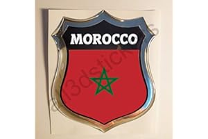 All3DStickers Adesivi Marocco Scudetto 3D Bandiera Marocco Resinati Adesivo Vinile Resinato