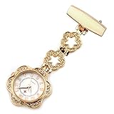 Ellemka JCM-5371 – Noble Schwesternuhr Clip zum Anstecken FOB Kittel Krankenschwester Pflege-r Quarz Puls-Uhr Tasche-n Hänge-Band Ansteck-Nadel Kristalle Fashion Trend Art Design Farbe Gold