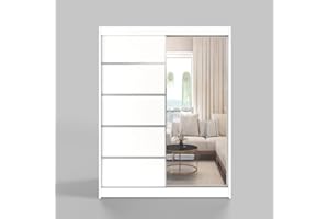 ML FURNITURE LTD ML Furniture L3 szafa na ubrania z drzwiami przesuwnymi 120 cm z lustrem – meble do sypialni, do przechowywania – szafka wielofunkcyjna – kolor: biały