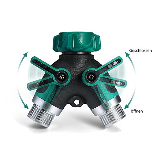 BALFER Doppel-Auslaufhahn Kugelauslaufventil 2-Wege Verteiler Garten Schlauch Wasserhahn Adapter Set mit 4 Gummi-Unterlegscheiben & 2 Weiblicher Wasserhahnverbinder - 4